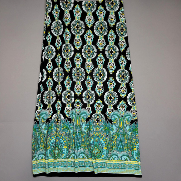 Cato Maxi Skirt Womens Plus Size 18/20W Black Turquoise Paisley Border Stretches - Picture 1 of 11
